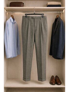 Louis Raphael Mens Pleat Straight Pants Hidden Flex Waistband Size 34x32 Cuffed